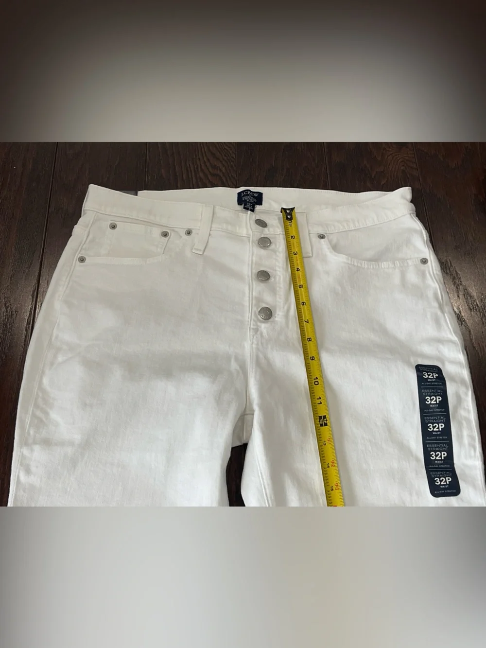 J.Crew Women Essential Straight Jeans 32 P White Button Fly Stretch NEW